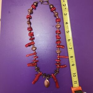 Elegant Red Coral And Copper Necklace